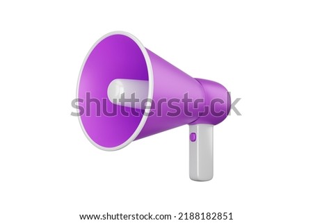cartoon purple megaphone speaker or horn speaker Modern megaphone speaker or announcing, communicating, broadcasting, isolated on white background 3D rendering - clipping path