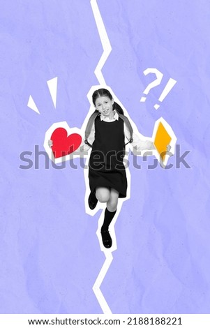 Photo artwork minimal picture of unsure uncertain small kid choosing heart or book isolated drawing background