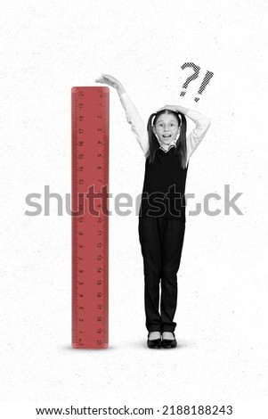 Photo artwork minimal picture of small kid measuring ruler height isolated drawing background