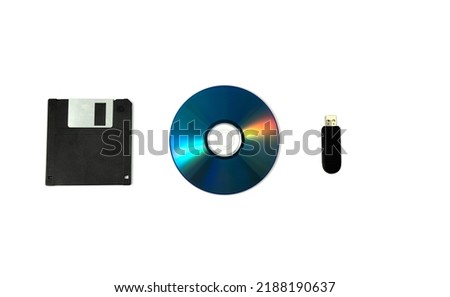 Evolution of memory cards, floppy disks, CDs and USB keys Royalty-Free Stock Photo #2188190637
