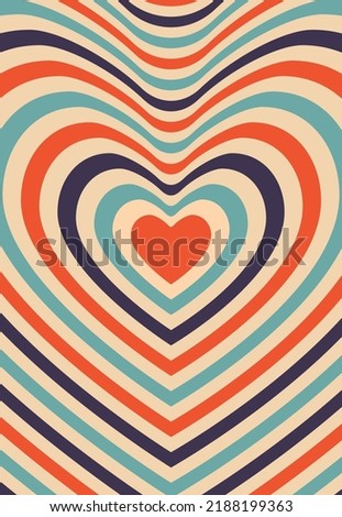 Psychedelic retro groove background in muted warm tones shape heart . vector illustration. Pattern in the style of the seventies and sixties. Hippie style design