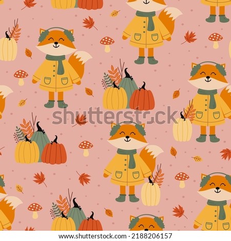 seamless pattern with cute fox and pumpkins