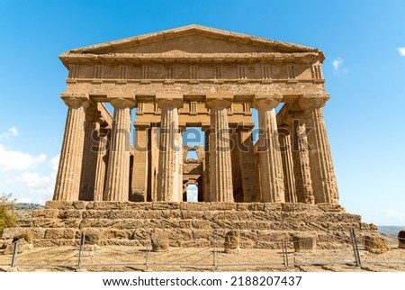 Temple of Concordia, located in the park of the Valley of the Temples in Agrigento, Sicily, Italy Royalty-Free Stock Photo #2188207437