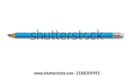 Classic blue pencil with an eraser on a white background. The concept of creativity or stationery in the form of a pencil. Long blue pencil on isolated white background Royalty-Free Stock Photo #2188209491