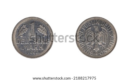 Germany closeup tarnished coin 1 Marks Royalty-Free Stock Photo #2188217975