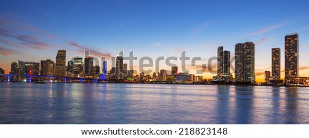 Panoramic view of Miami at sunset, USA.