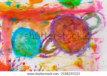 Watercolor painting of circles and multicolored paint on white background.