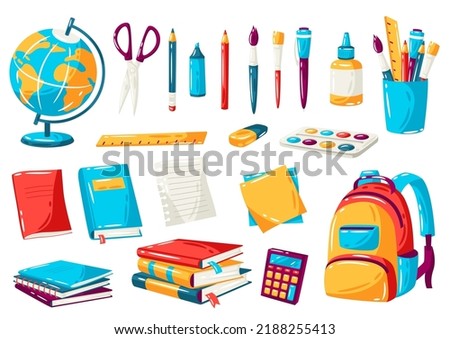 School and education items. Set of supplies and stationery.
