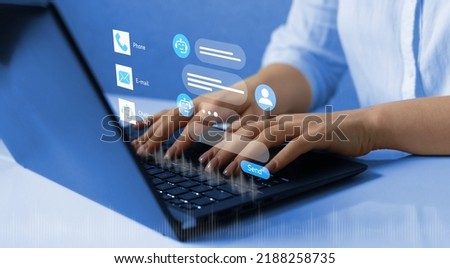  Chat bot  service concept. Virtual assistant and CRM software automation technology. Customer using online service with chat bot to get support. Royalty-Free Stock Photo #2188258735