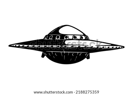 Vintage UFO spaceship - hand drawn - vector illustration