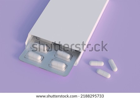 Close up of package blister with round medicines one color pills