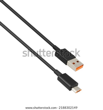 cable with USB and micro USB connector, on white background
