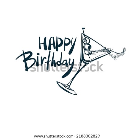 happy birthday clip art vector concept saying lettering hand drawn shirt quote line art simple monochrome