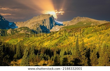 View of mountains that surround Bear Lake in Rock Mountain National Park, Colorado. Royalty-Free Stock Photo #2188332001