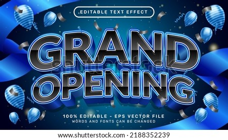grand opening 3d editable text effect blue and black color