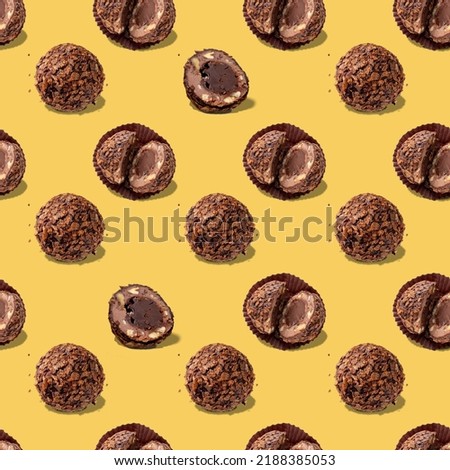 chocolates on a yellow background, seamless pattern