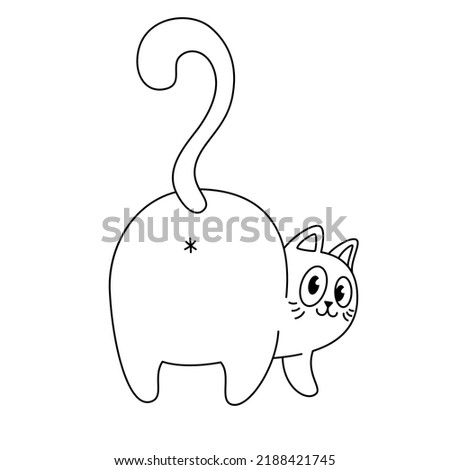 Coloring book. Linear illustration of a cute cartoon cat. Black and white vector illustration isolated