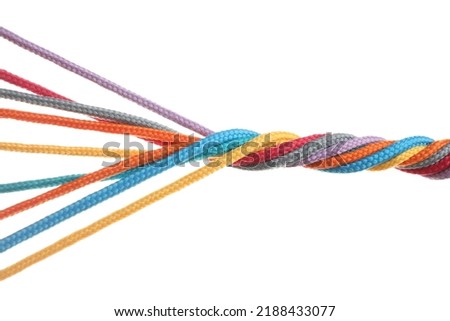 Twisted colorful ropes isolated on white. Unity concept Royalty-Free Stock Photo #2188433077