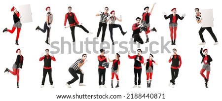 Set of pantomimists isolated on white  Royalty-Free Stock Photo #2188440871