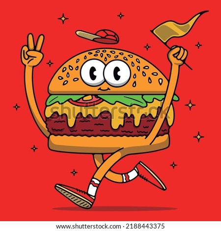Cute Cheeseburger Cartoon Illustration Running Royalty-Free Stock Photo #2188443375