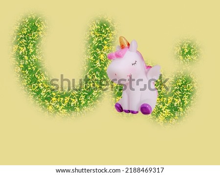 beautiful unicorn on low isolated yellow text background