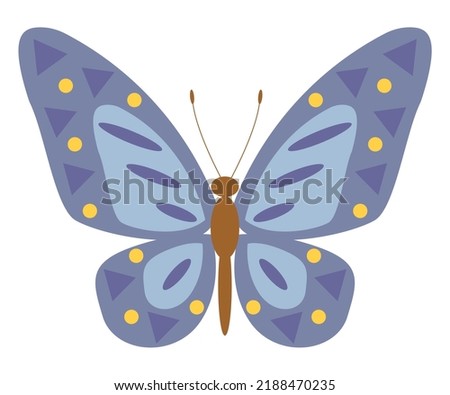 Cute purple butterfly isolated on white background. Vector illustration.