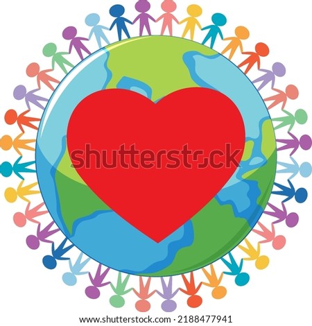 Earth globe symbol with heart illustration