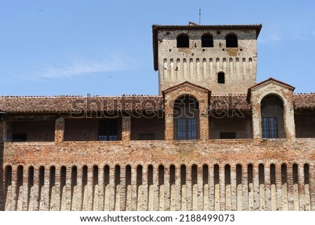 Exterior of the medieval castle of Roccabianca, known as Rocca dei Rossi, Parma province, Emilia-Romagna, Italy