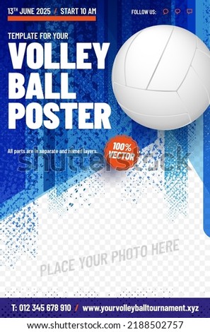 Volleyball poster template with ball and place for your photo - vector illustration