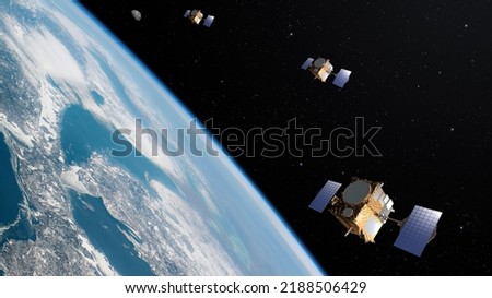 Satellite constellation orbiting Earth, satellite communication concept Royalty-Free Stock Photo #2188506429