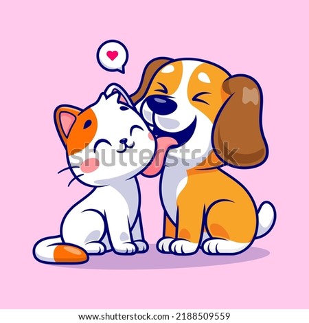 Cute Dog Licking Cat Cartoon Vector Icon Illustration. Animal Nature Icon Concept Isolated Premium Vector. Flat Cartoon Style