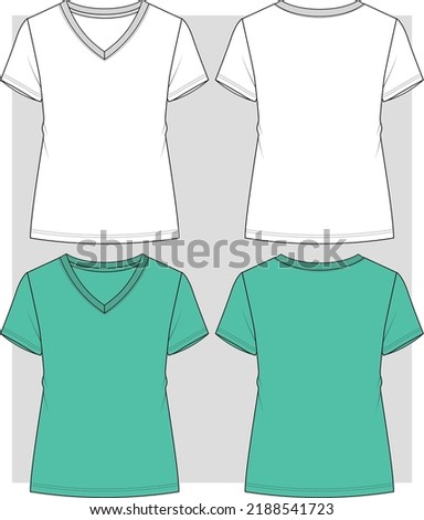 Women's V-neck t shirt flat sketch