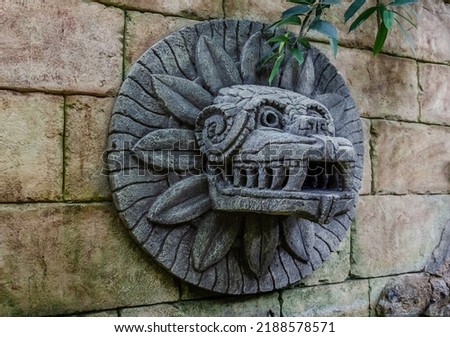 The Aztec god of the city is the famous Mexican Quetzalcoatl. Royalty-Free Stock Photo #2188578571