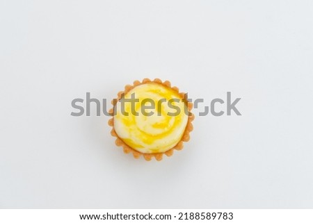 Golden Brown Fresh Cheese Tart isolated on white background
