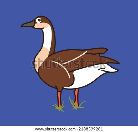 Cute simple wild goose standing on the grass in flat vector illustration clip art