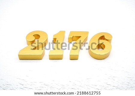  Number 2176 is made of gold painted teak, 1 cm thick, laid on a white painted aerated brick floor, visualized in 3D.                                      