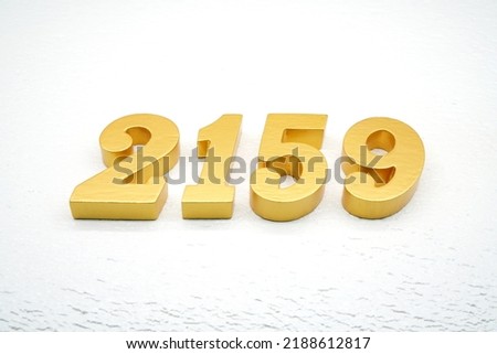    Number 2159 is made of gold painted teak, 1 cm thick, laid on a white painted aerated brick floor, visualized in 3D.                                    