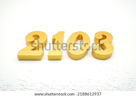   Number 2103 is made of gold painted teak, 1 cm thick, laid on a white painted aerated brick floor, visualized in 3D.                              