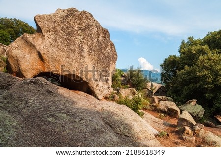 Landscape photo with rocks of Filitosa, megalithic historic site in southern Corsica island, France