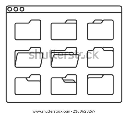 desktop interface window with folders line icon isolated simple ui vector flat illustration