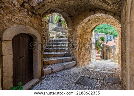 The beautiful village of San Donato Val di Comino, in the Province of Frosinone, Lazio, central Italy. Royalty-Free Stock Photo #2188662355