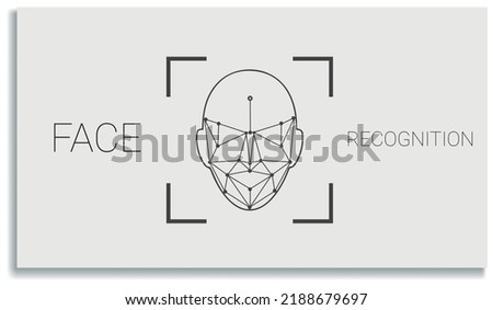 Face recognition icon, identity system recognize. Security digital scanner verification and identification.Biometric human analysis vector symbol. Machine learning systems, accurate facial recognition Royalty-Free Stock Photo #2188679697