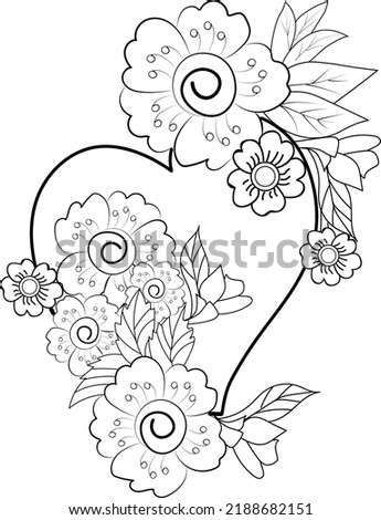 hand drawn sketch of flowers with heard shape for lovely design