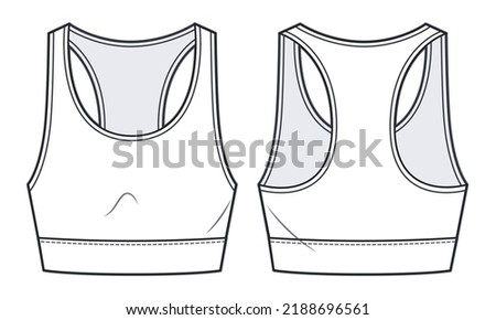 Cropped Tank Top technical fashion illustration. Women's Tank Top technical drawing template, crew neckline, front, back view, white colour, CAD mockup. Royalty-Free Stock Photo #2188696561