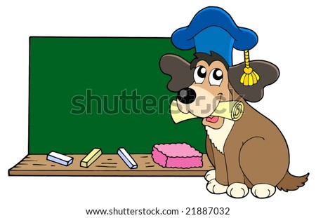 Dog teacher with blackboard - cartoon illustration.