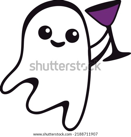 Halloween Ghost Holding Glass of Wine illustration