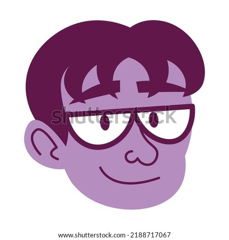 Isolated pruple Man face hair glasses comic people vector Illustration