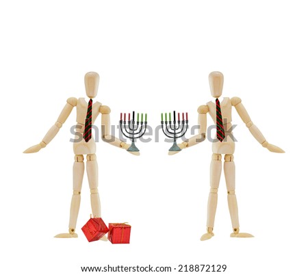 Kwanzaa Kinara in hands of mannequin isolated on white background