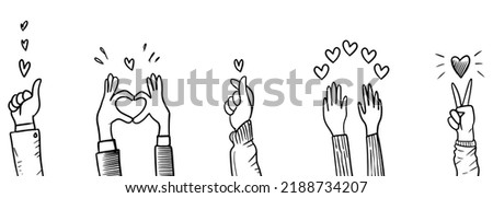 Concept of charity and donation isolated on white background. Hands clapping with love. Give and share your love to people. doodle vector illustration.