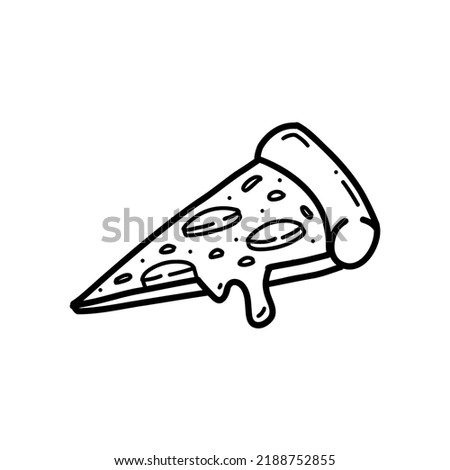 pizza slice with melting cheese doodle hand drawn illustration